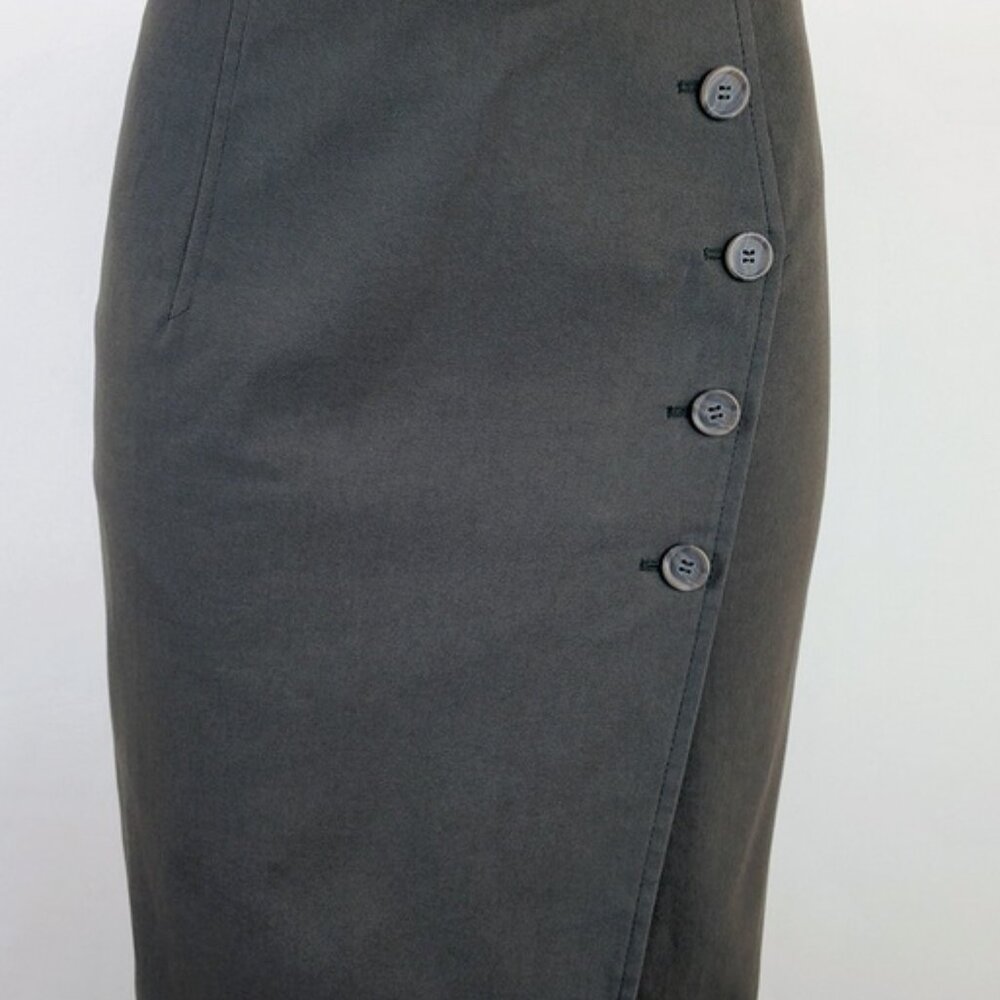 AKRIS $800 asymmetrical olive/brown cotton denim button pencil skirt US 12